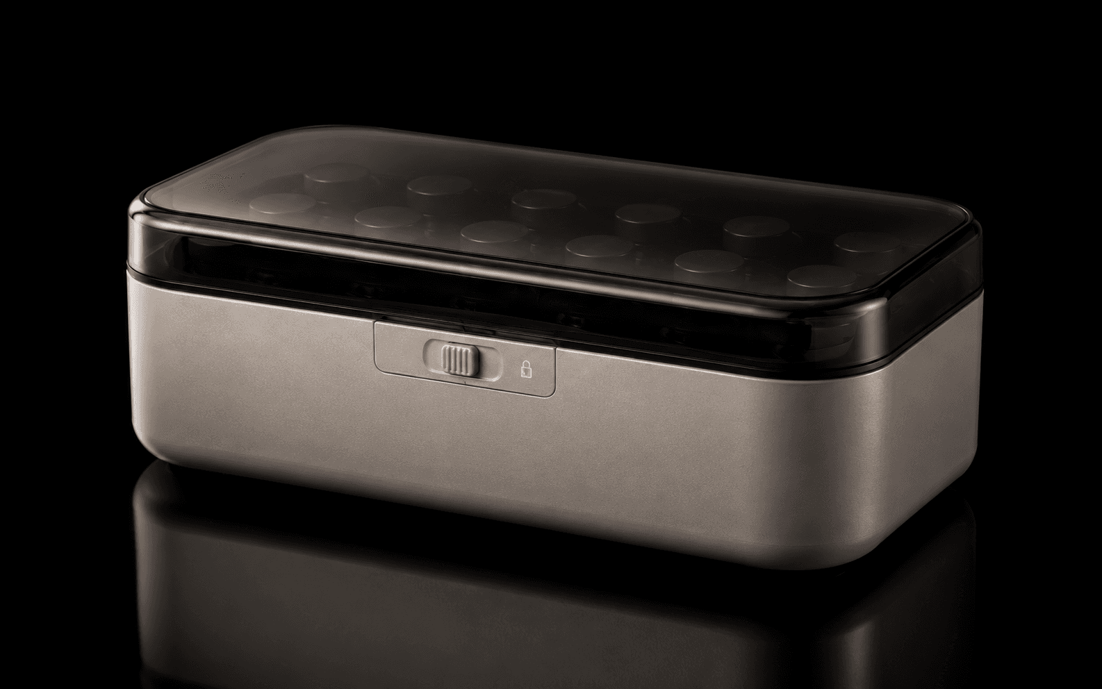 The KOLD case with smoked lid photographed on black